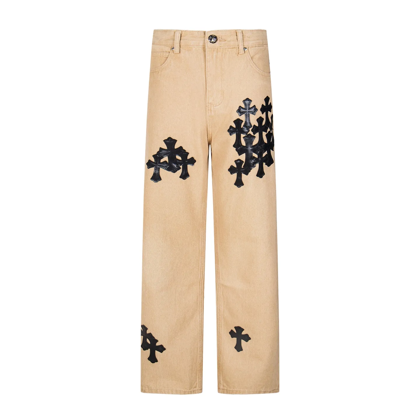 P240 Chrome Hearts 2025 New Miami Limited Couple Washed Jeans with Multiple Black Cross Leather Labels is a hot item this season and is sought after by countless celebrities and fashionistas. The neat details of the cutting process add color to the playful fashion! The neat and meticulous design, and the well-fitting structure is unique. The upper body not only has outstanding recognition, but also looks younger and younger. A style with the ultimate wearing meaning and performance, gorgeous color matching, and the craftsmanship of this style is also extremely extraordinary. After the finished product is washed, it is disassembled and hand-made with sheepskin cross leather and then spliced ​​together to complete. The whole piece has too many craftsmanship to describe. It is decorated with patchwork cross flowers and high-waisted washed jeans! ! Absolutely high-end luxury product, a god-level single product, a super popular product, made with top heavy industry, a magic weapon that cannot be missed in the street. Style number: 1866# Size: 28 30 32 34 Color: khaki pink khaki black